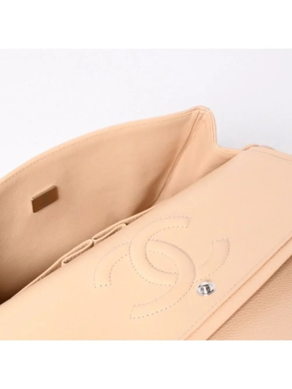 Chanel Quilted 25 Double Flap Chain Shoulder Bag Caviar Leather Beige Gold